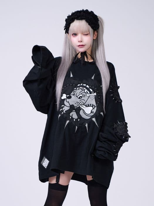 IMVAL×GALFY / Doll Dog 大萌袖 L/S TEE［BLK］