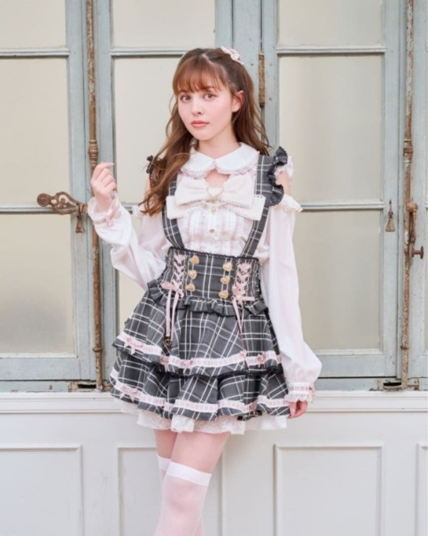 【LIZLISA】はしごリボンチェックティアードスカパン