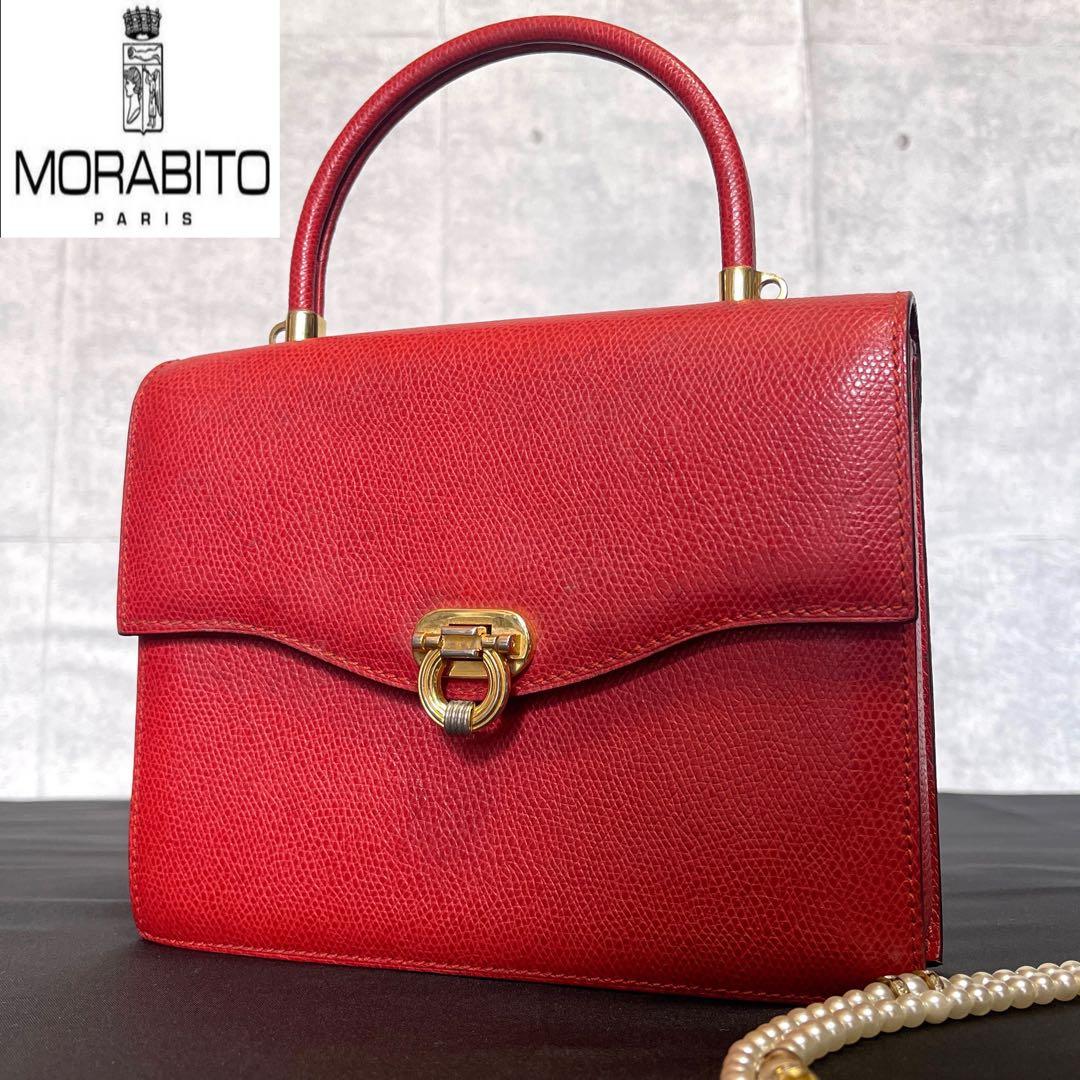 【MORABITO】モラビト レザー レッド ゴールド金具 2WAYハンドバッグ