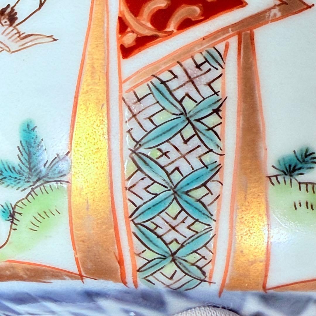 幕末～明治期　色絵鶴亀文様蓋物　五客　納箱付　料理屋　古器を楽しむ　金襴手　赤絵