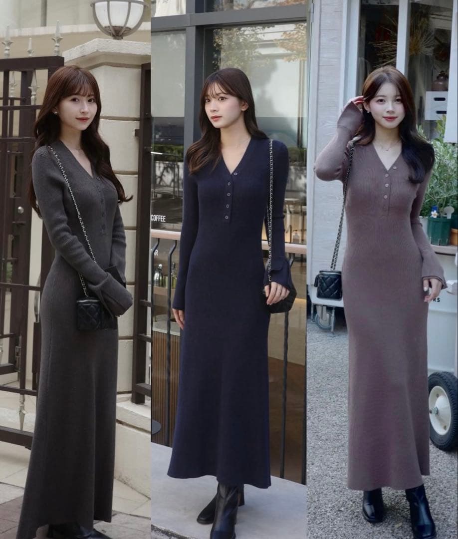 HOLIDAY&HOLIDAY フロントボタンフレアニットワンピース