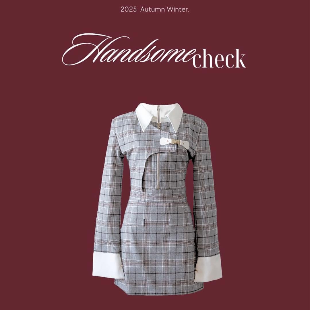 ♡ Randy タータンチェックアシンメトリーバックルワンピース XS