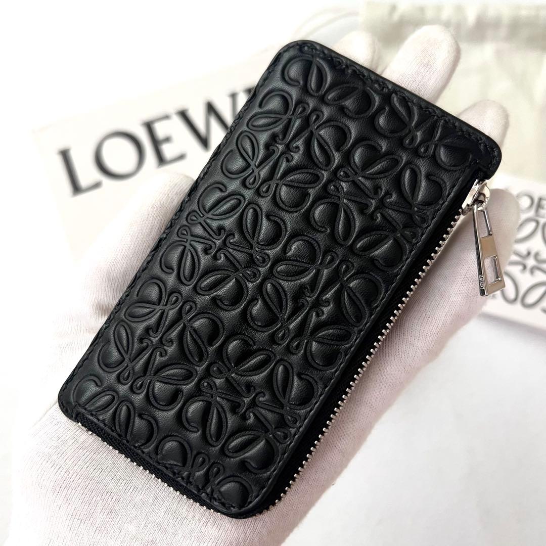 極美✨LOEWE ロエベケースフラグメント　リピートアナグラム黒ミニ財布