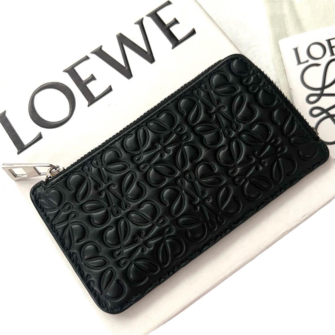 極美✨LOEWE ロエベケースフラグメント　リピートアナグラム黒ミニ財布