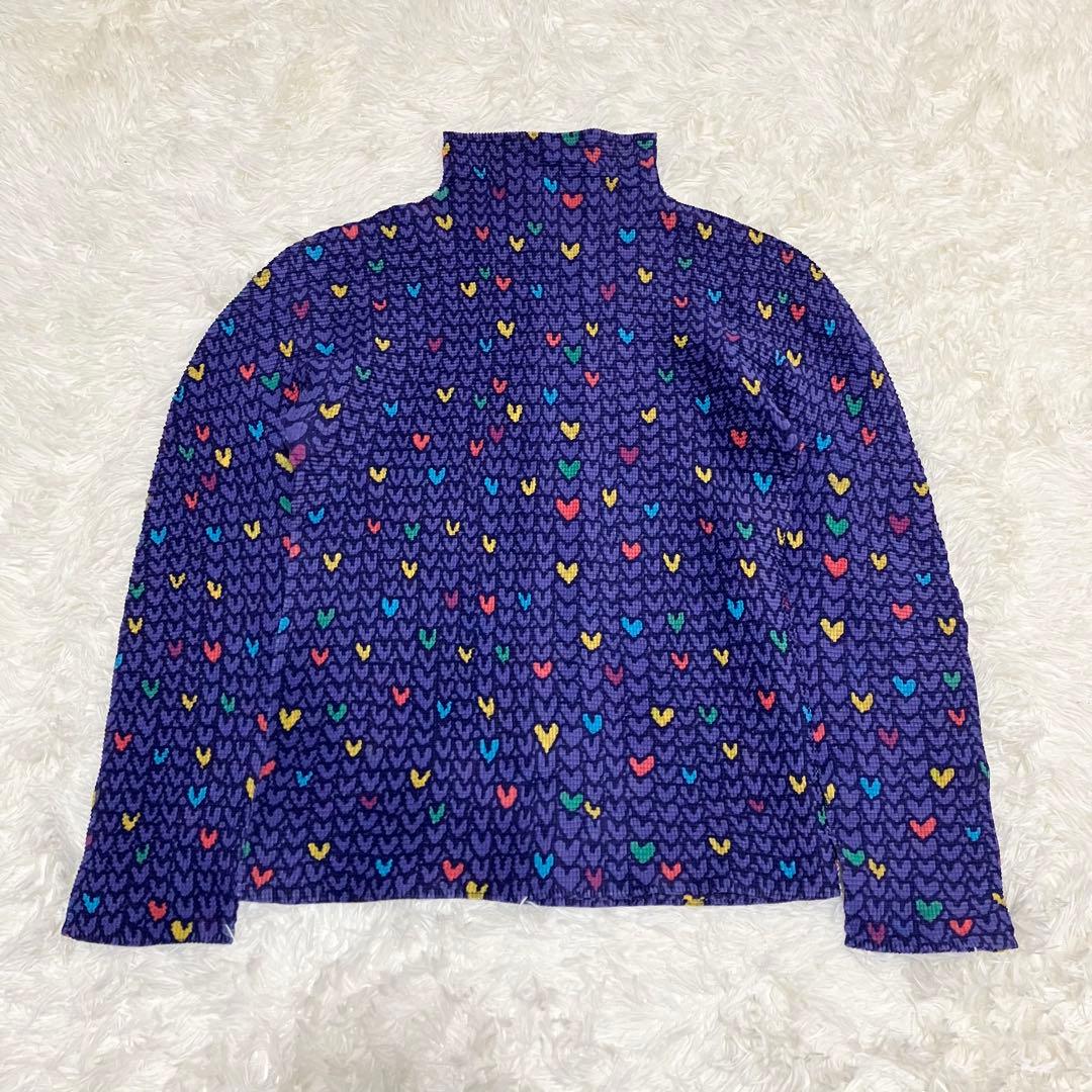 訳アリ美品 希少柄 ミーイッセイミヤケ 長袖カットソー ハイネック ハート柄