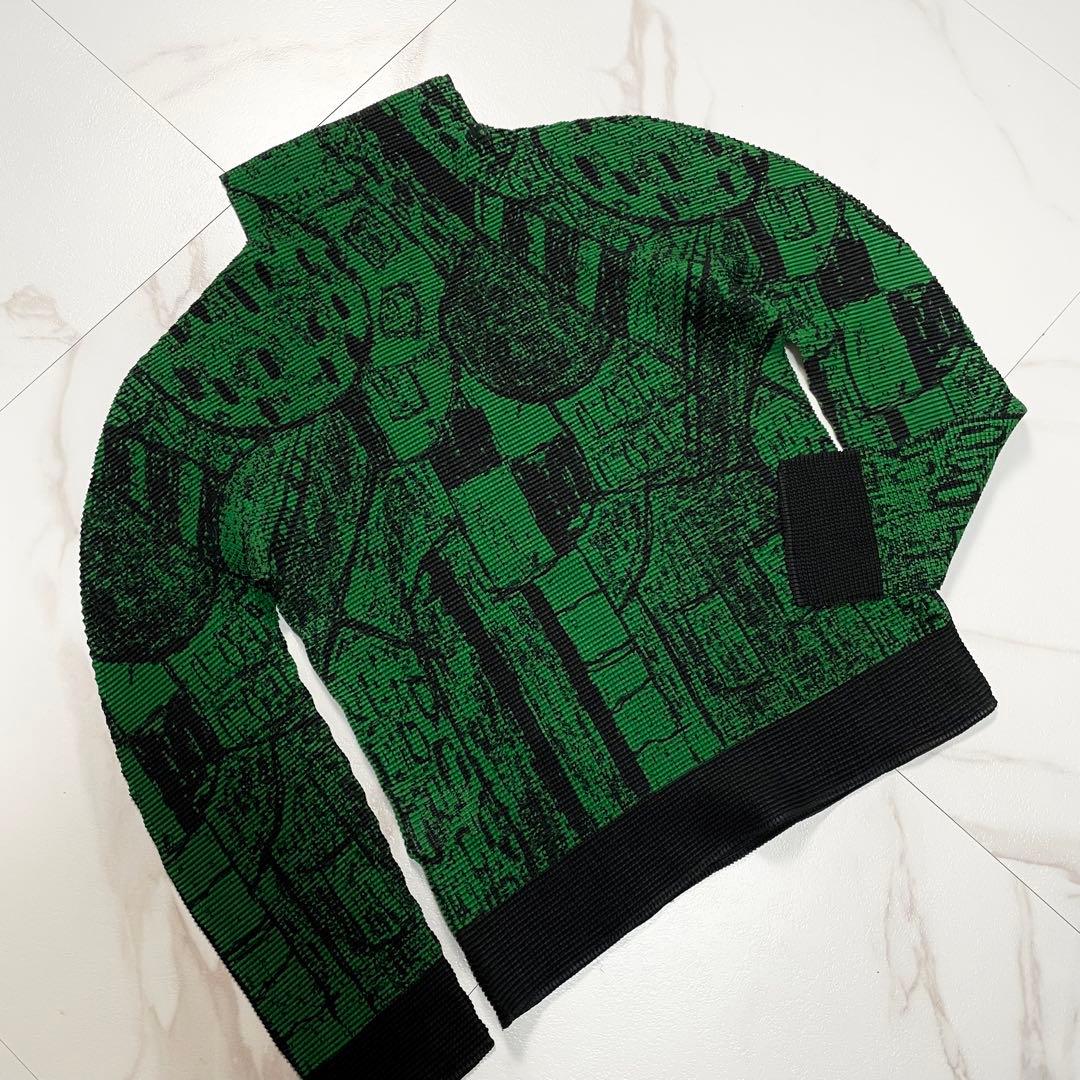 me ISSEY MIYAKE ハイネックカットソー 総柄 ワッフルプリーツ