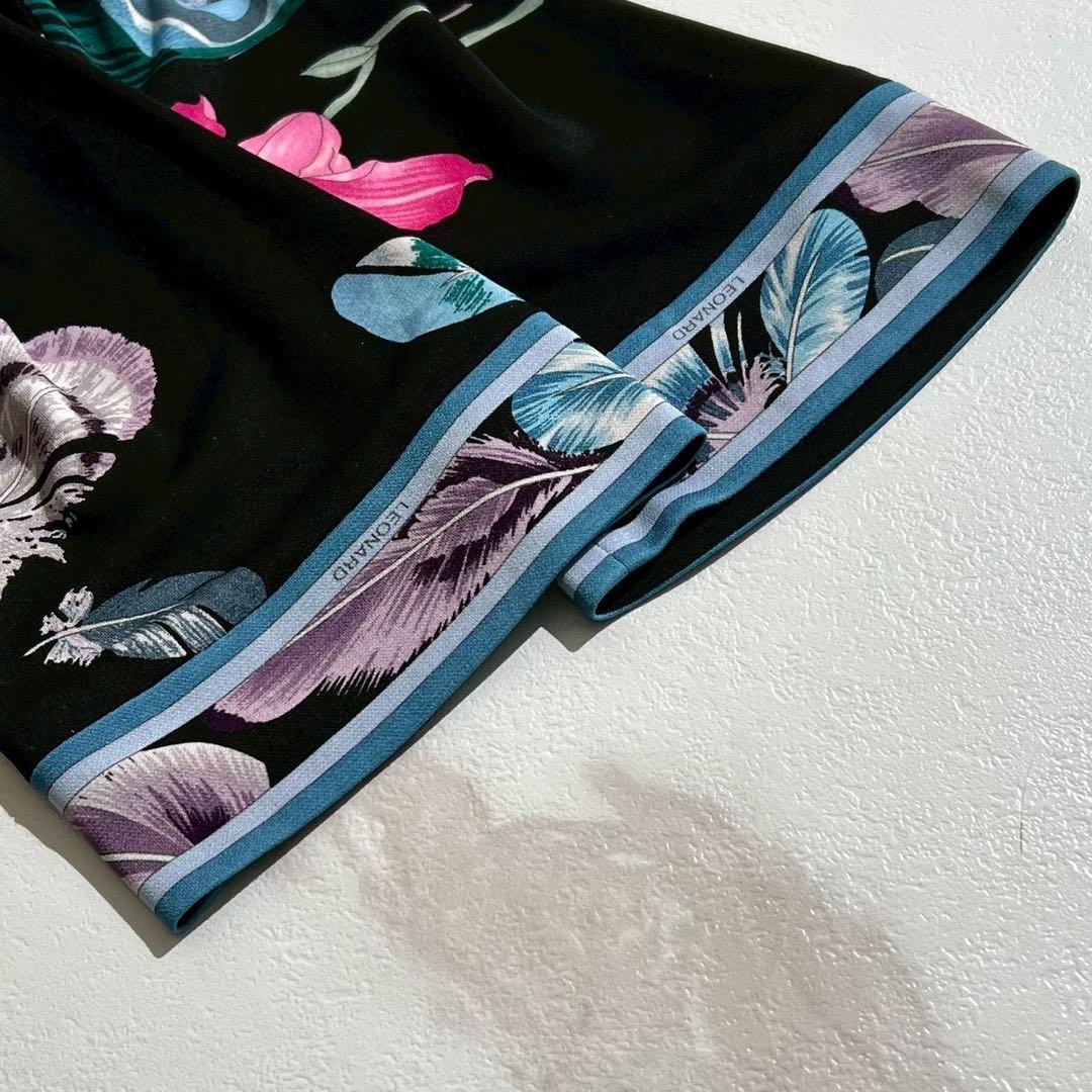 極美品✨レオナール カンカン素材 チュニック フェザー柄 花柄 ブラック 40