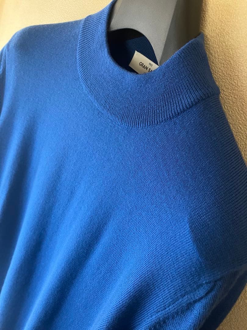 GRAN SASSO 12Gウールソリッドモックネックニット ブルー 48