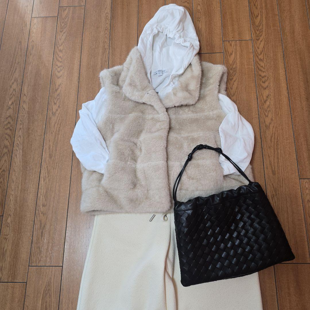 ミンクタッチ フェイクファー ブルゾンベスト ベージュ