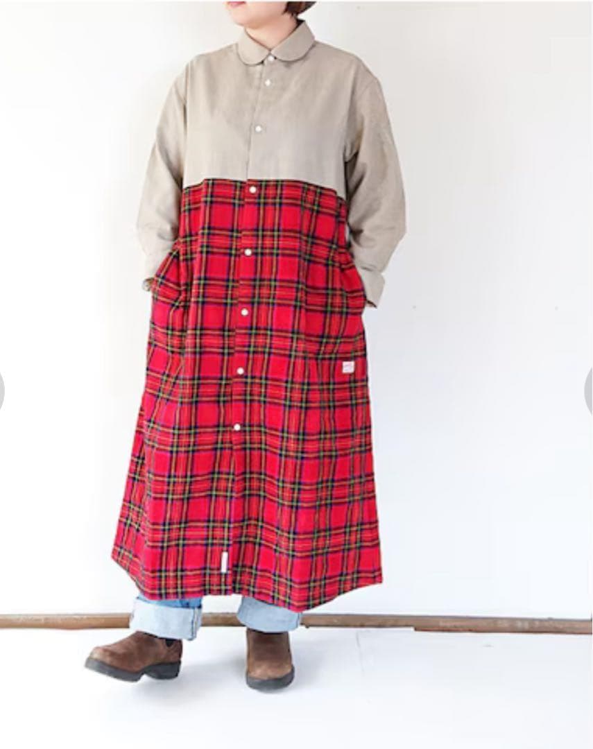 快晴堂　カイセイドウ　タータンチェック切替ワンピース　日本製