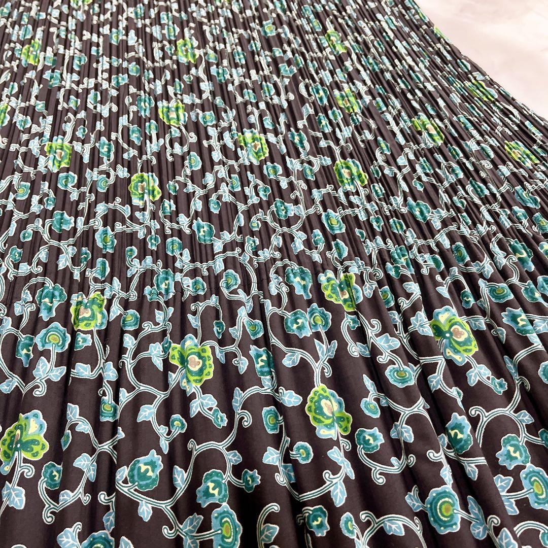 極美品✨イッセイミヤケ フェット プリーツワンピース 総柄 花柄 緑 2