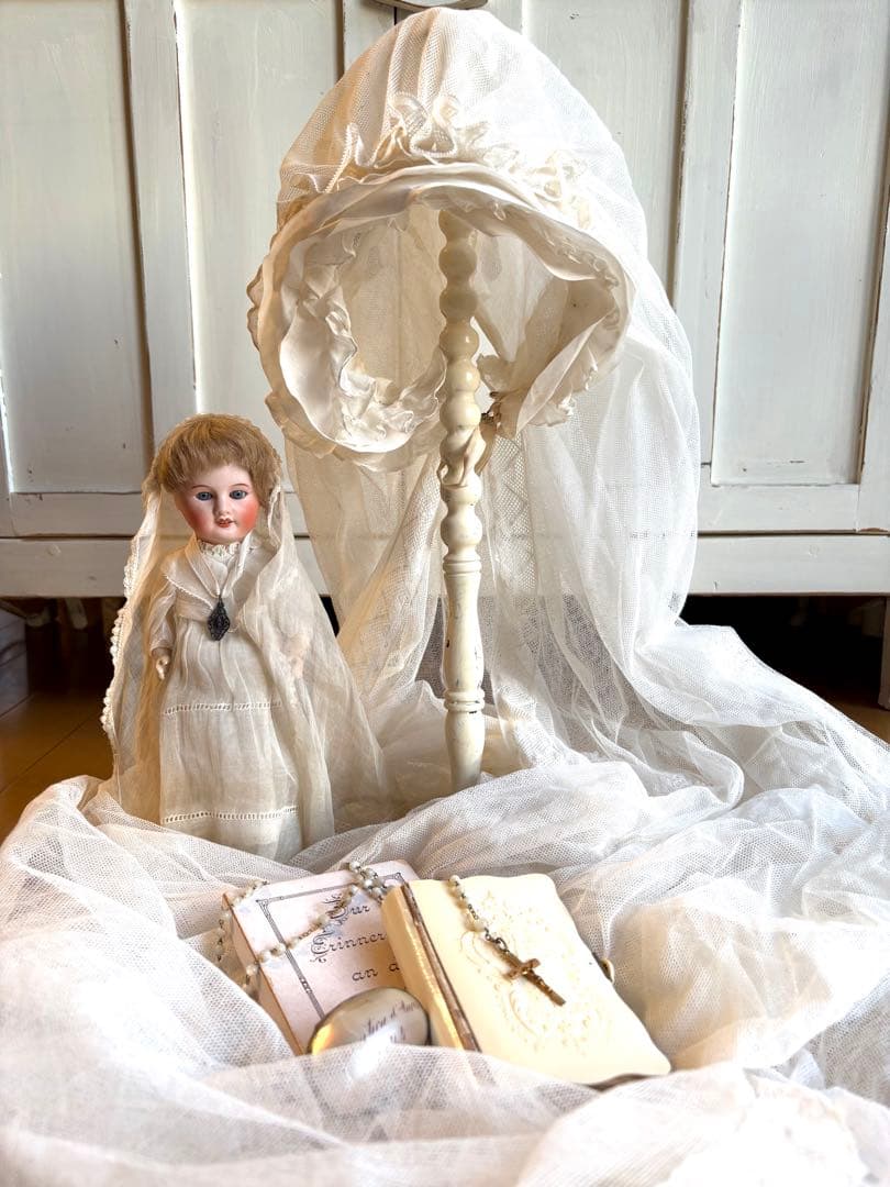 フランスアンティーク　セカンドコミュニオン　ヴェール　ボネ　初聖体拝領　ロザリオ