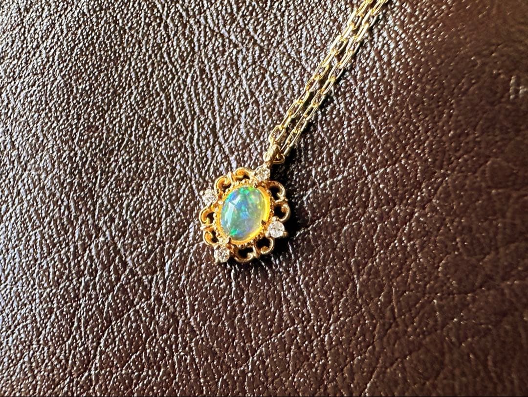 K10 オパール × ダイヤ ネックレス