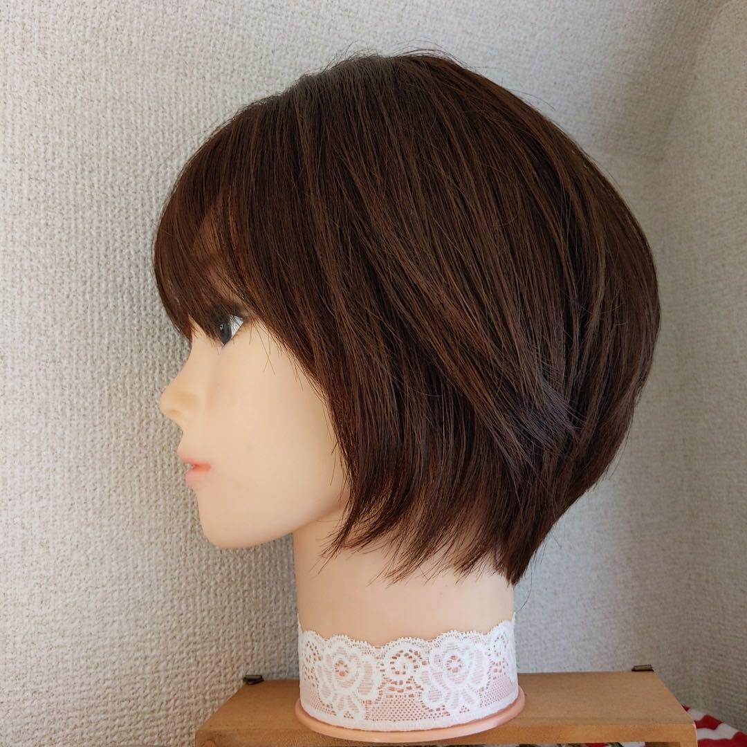 ★サラサラ高級人毛100%★マッシュショート　ブラウン　フルウイッグ　かつら