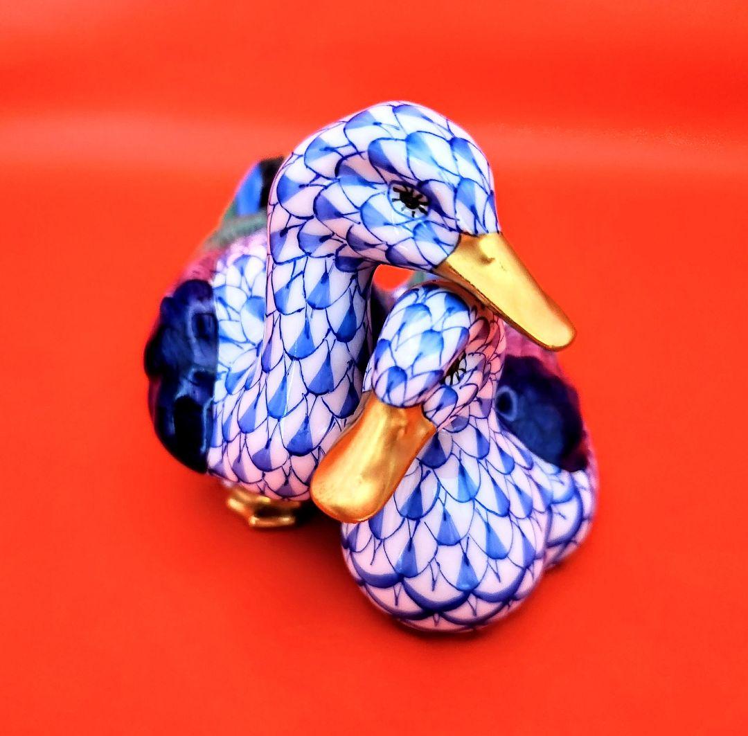 berusaヘレンド【美品・箱入り】フィッシュネットブルー〘2羽のアヒル〙