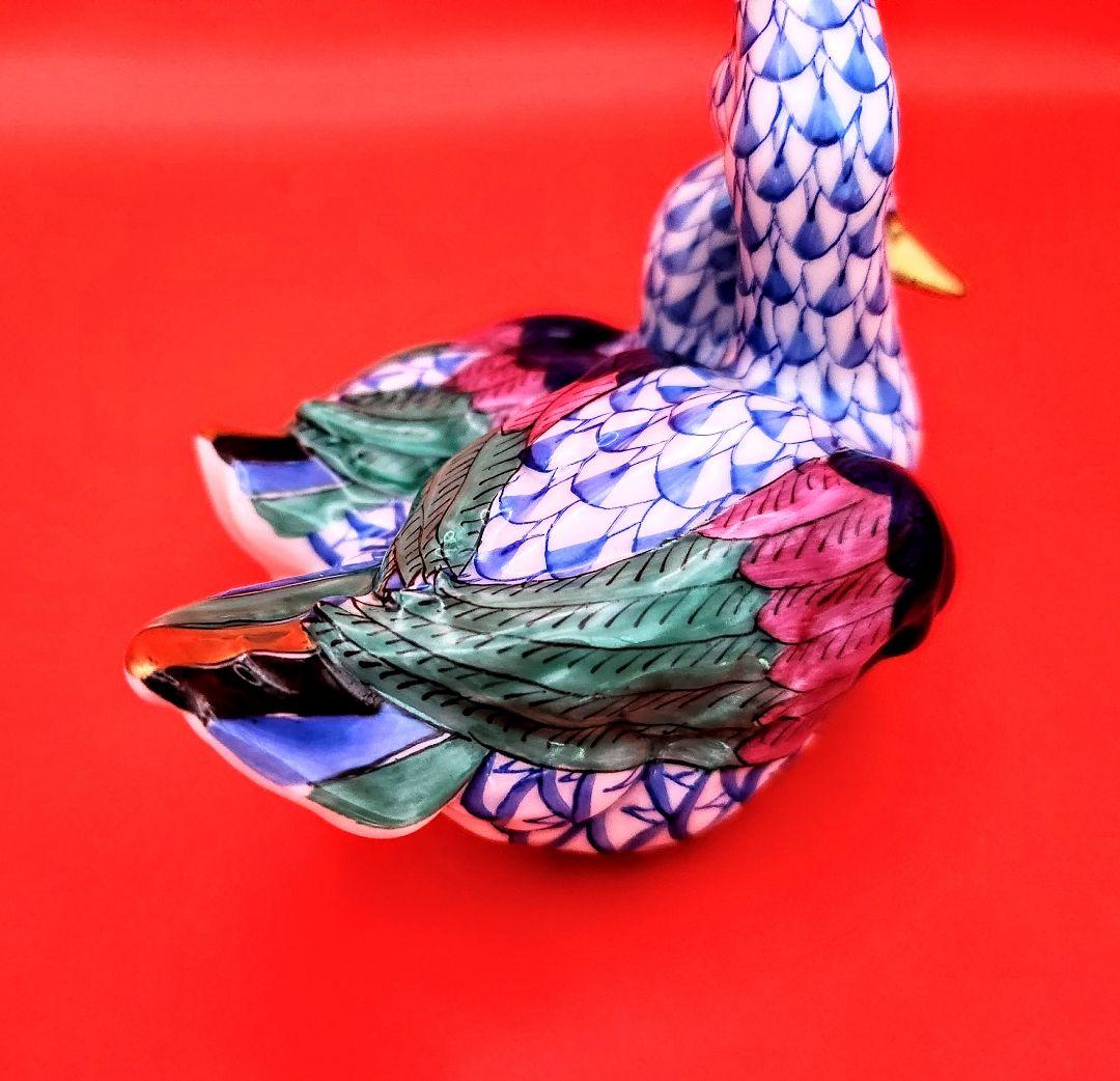 berusaヘレンド【美品・箱入り】フィッシュネットブルー〘2羽のアヒル〙