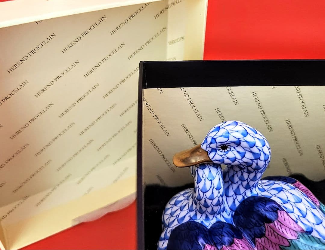 berusaヘレンド【美品・箱入り】フィッシュネットブルー〘2羽のアヒル〙