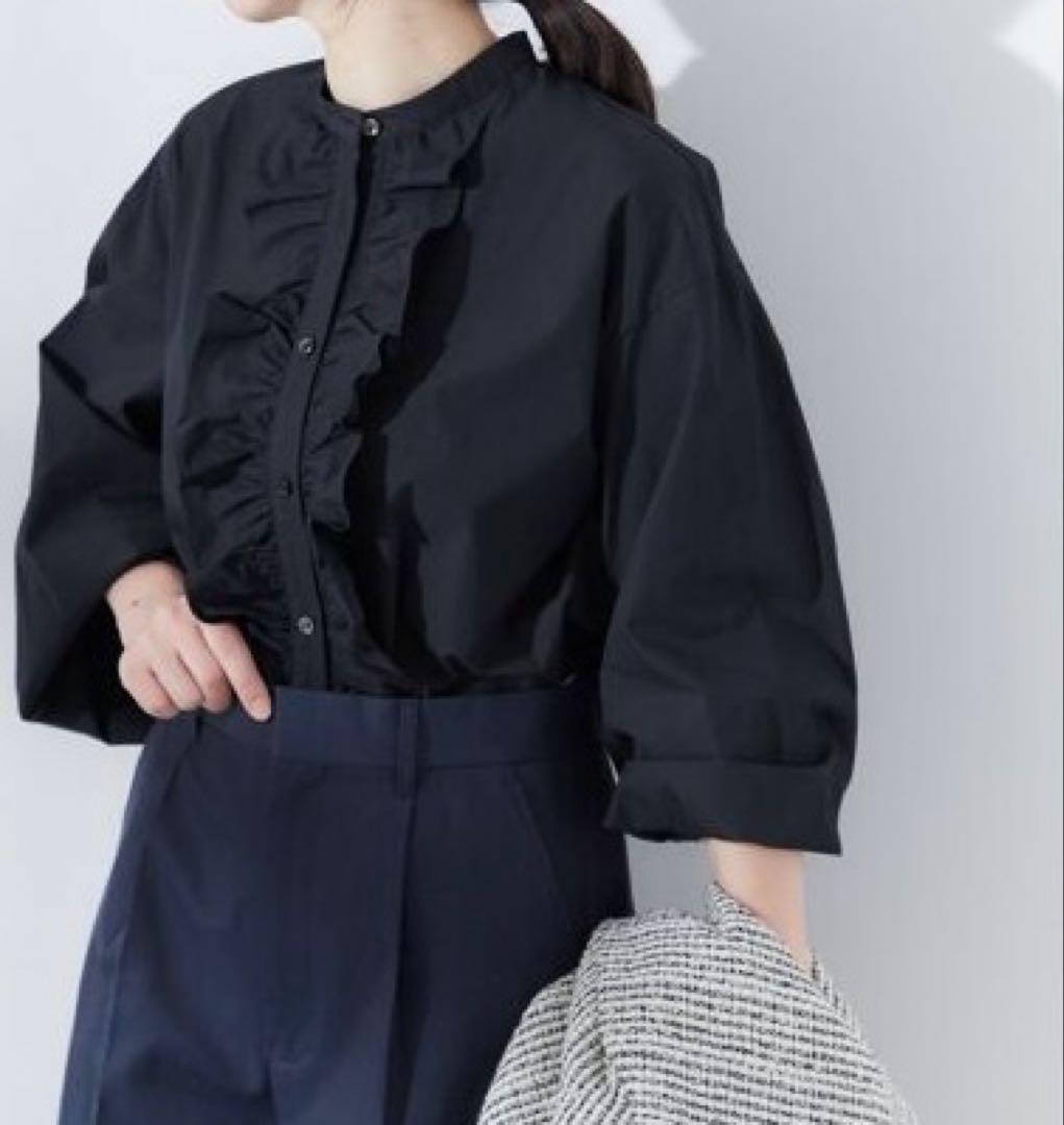 【新品】ジャーナルスタンダードレサージュ スタンドカラーフリルシャツ ネイビー