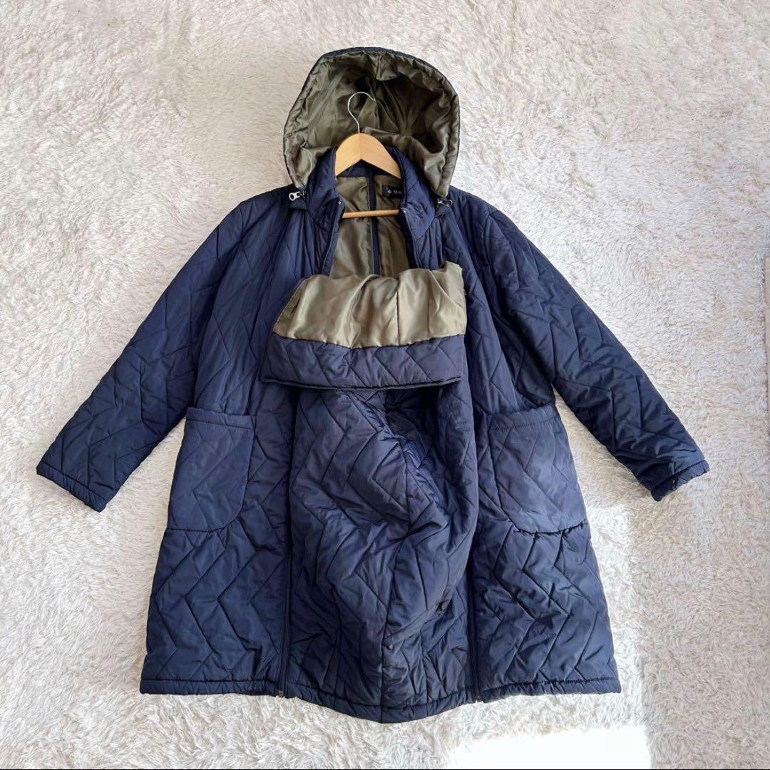 美品　Milk tea ステラ4way中綿ロングママコート　ネイビー　ダッカー