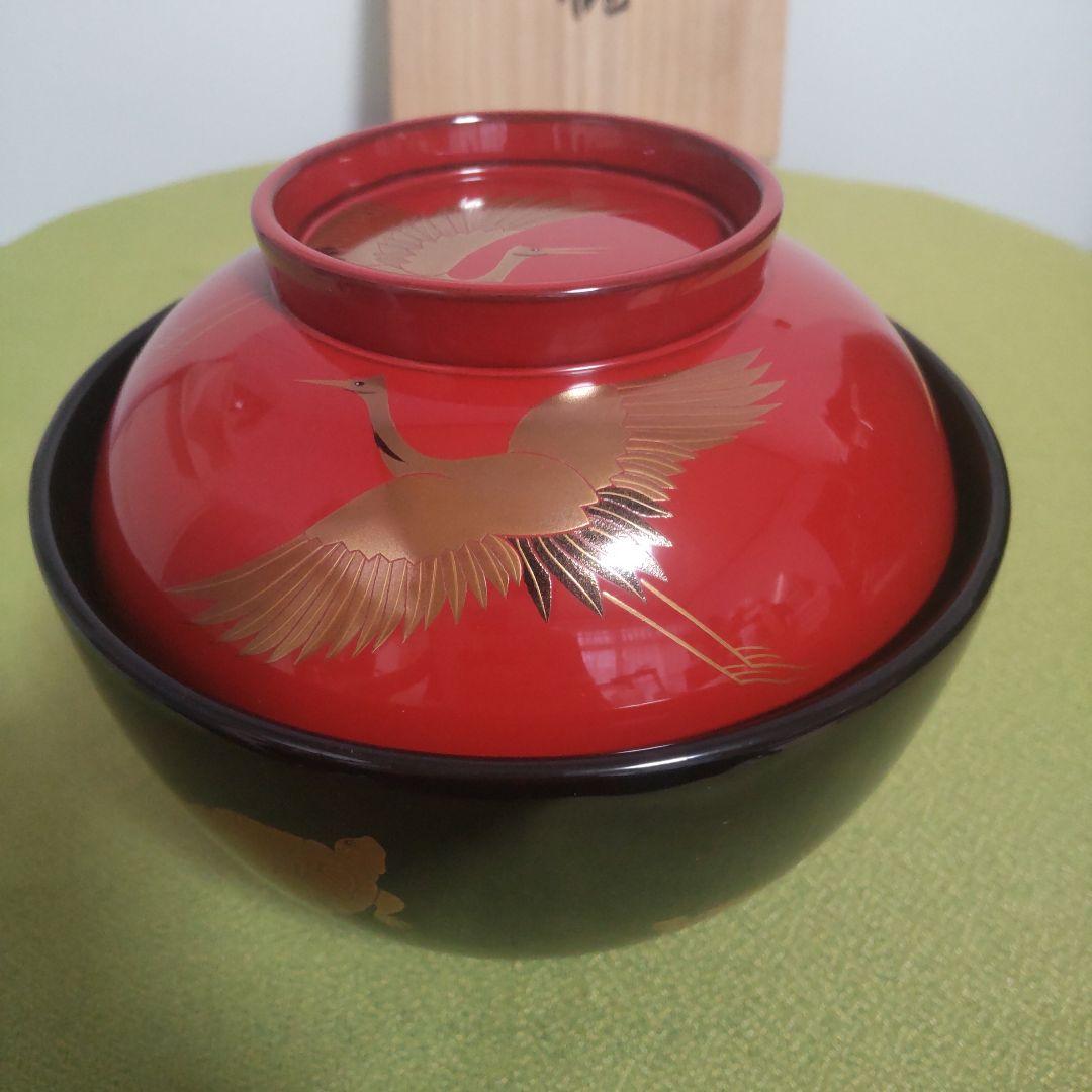 輪島塗 椀 五島屋謹製 うるし 天然木 煮物椀 椀 伝統工芸品 木箱付 鶴 亀