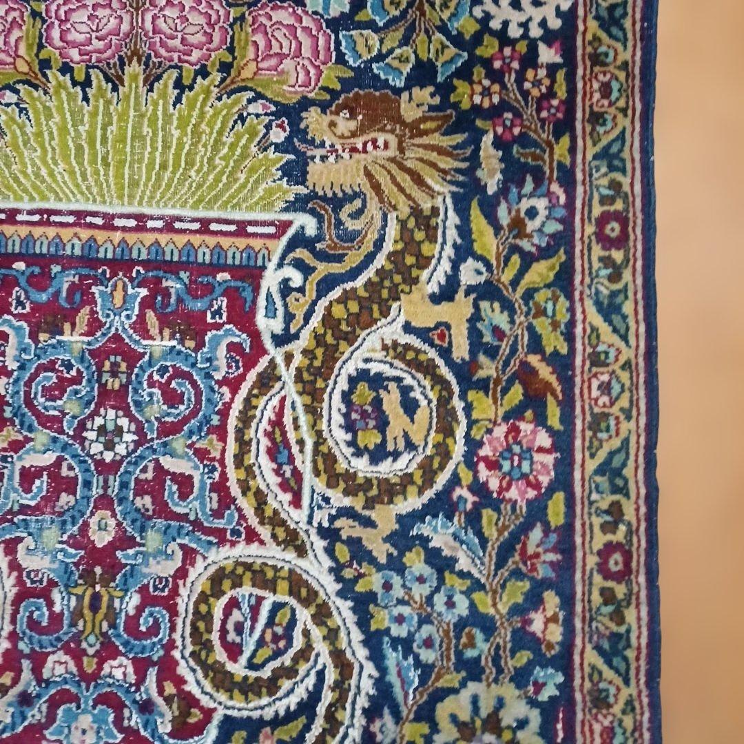ヒ*ロ様 ヴィンテージ ぺルシャジュータン 花柄ドラゴンデザインラグ