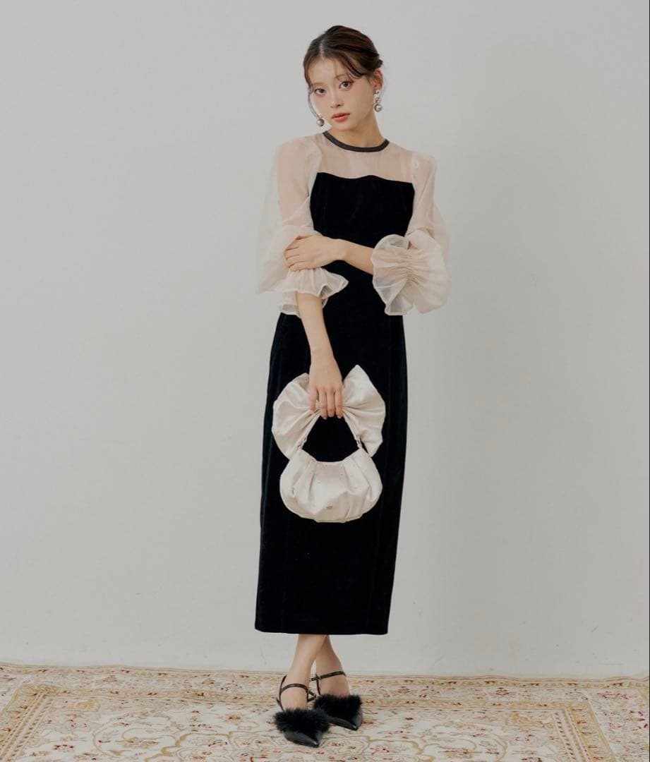 chico 配色シースルータイトロングドレス/オケージョン