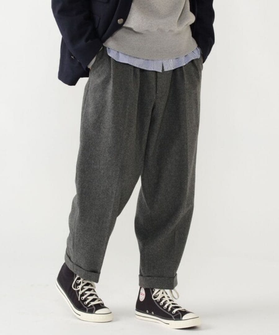 ✨美品✨ビームスプラス 2プリーツ テーパード フランネル パンツ グレー XL