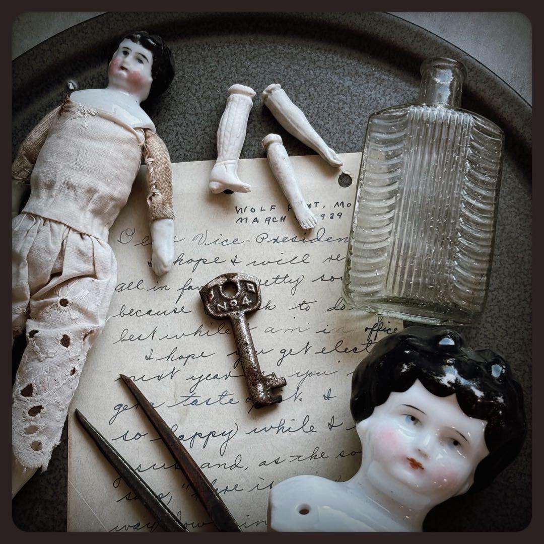 アンティーク　 ジャンクドロワーセット　チャイナヘッドドール　etc