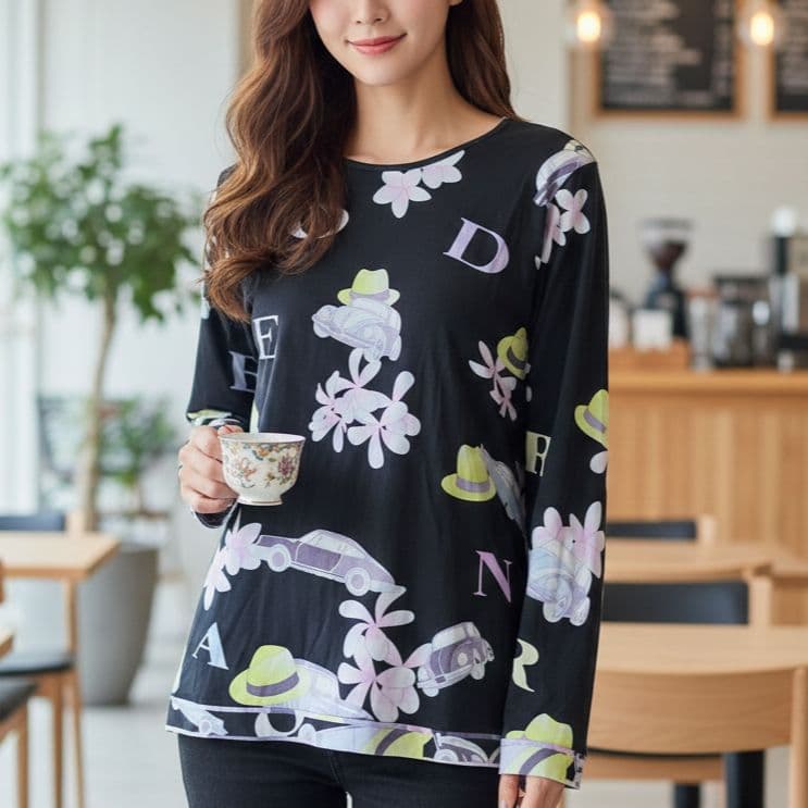 【美品】LEONARDレオナール長袖Tシャツカットソー大きめブラック 42 XL