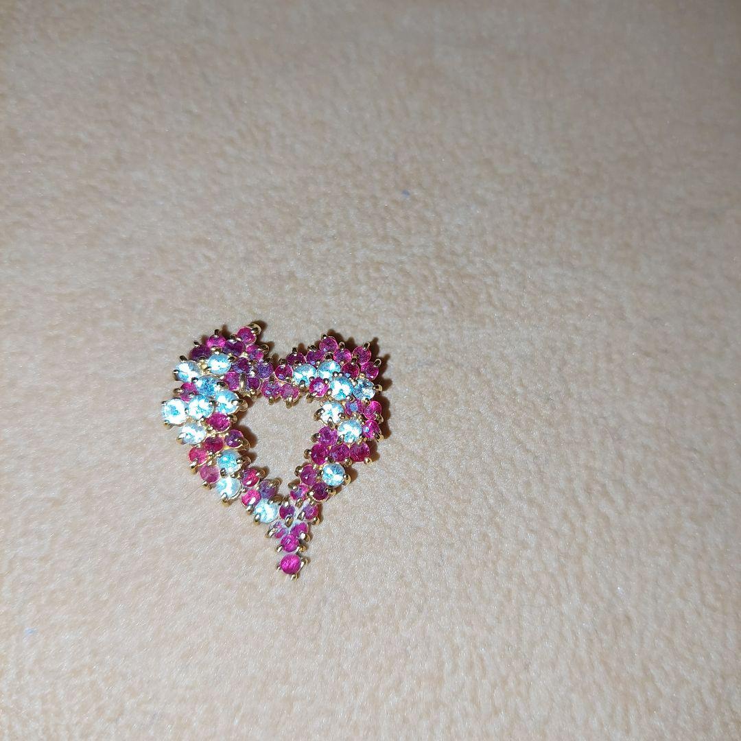 ハート型 18金ルビー&ホワイトサファイアトップピンク ホワイト4g