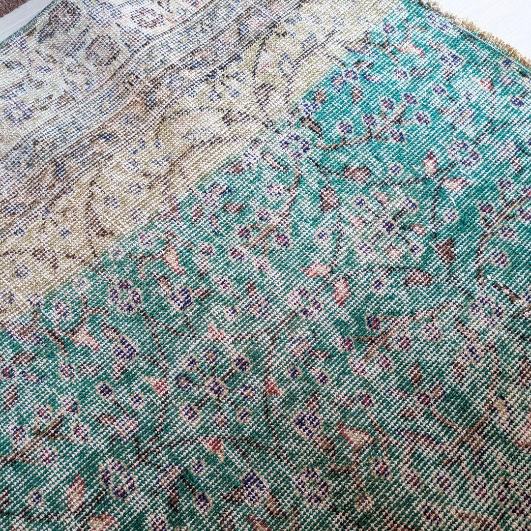 81×169 エメラルドブルー　トルコヴィンテージラグ