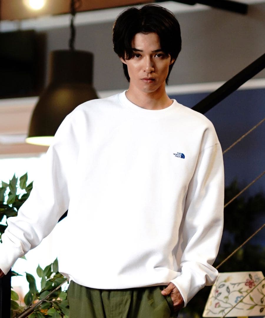 THE NORTH FACE スモールロゴ ヘザー スウェットクルー ホワイトL