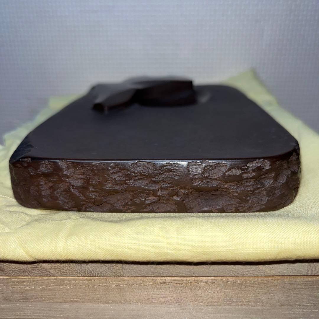 ⭕️赤間硯　名工　堀尾信夫　[芽] 新品美品　共桐箱　希少彫刻硯