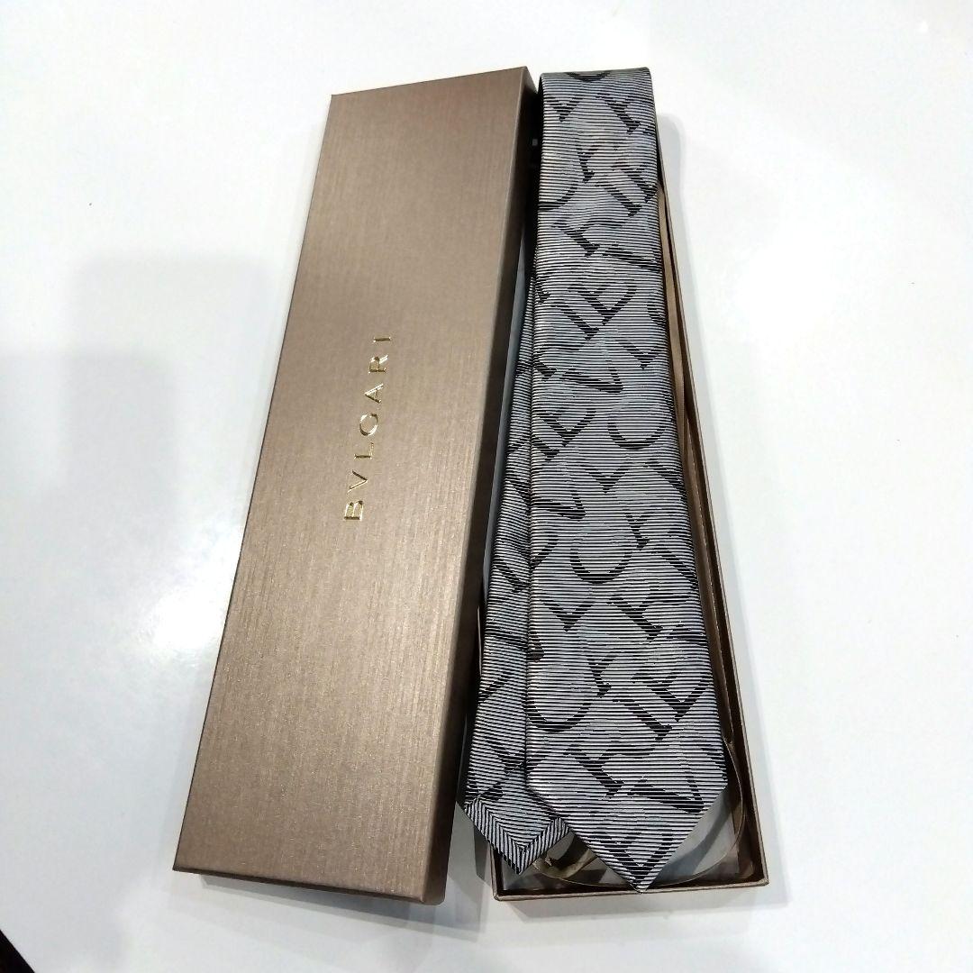 BVLGARI シルク ネクタイ グレー/ブラック