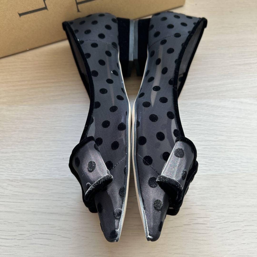 【新品未使用】ルタロン　チュール　リボン　フラット　ポインテッドトゥ　黒