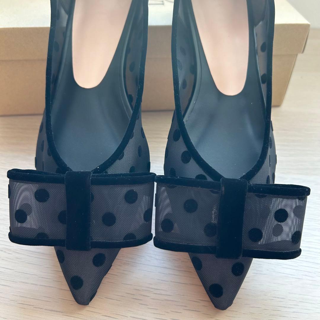 【新品未使用】ルタロン　チュール　リボン　フラット　ポインテッドトゥ　黒