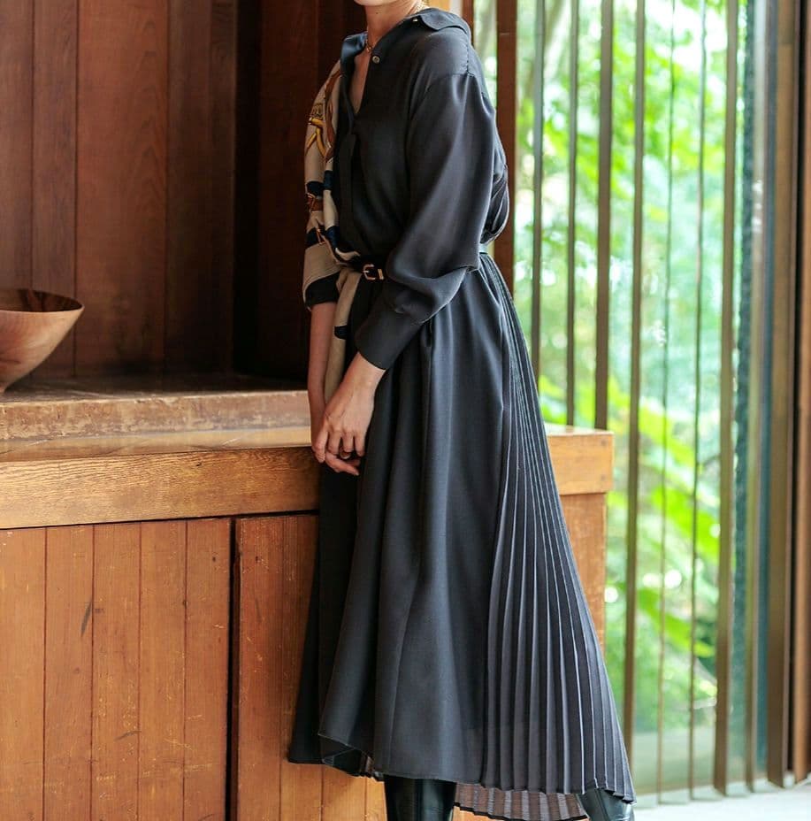 23区【44】ウール混シアービエラワンピース シャツワンピース プリーツ 訳あり