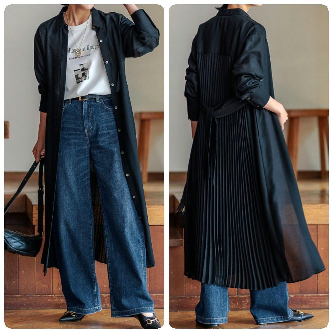 23区【44】ウール混シアービエラワンピース シャツワンピース プリーツ 訳あり