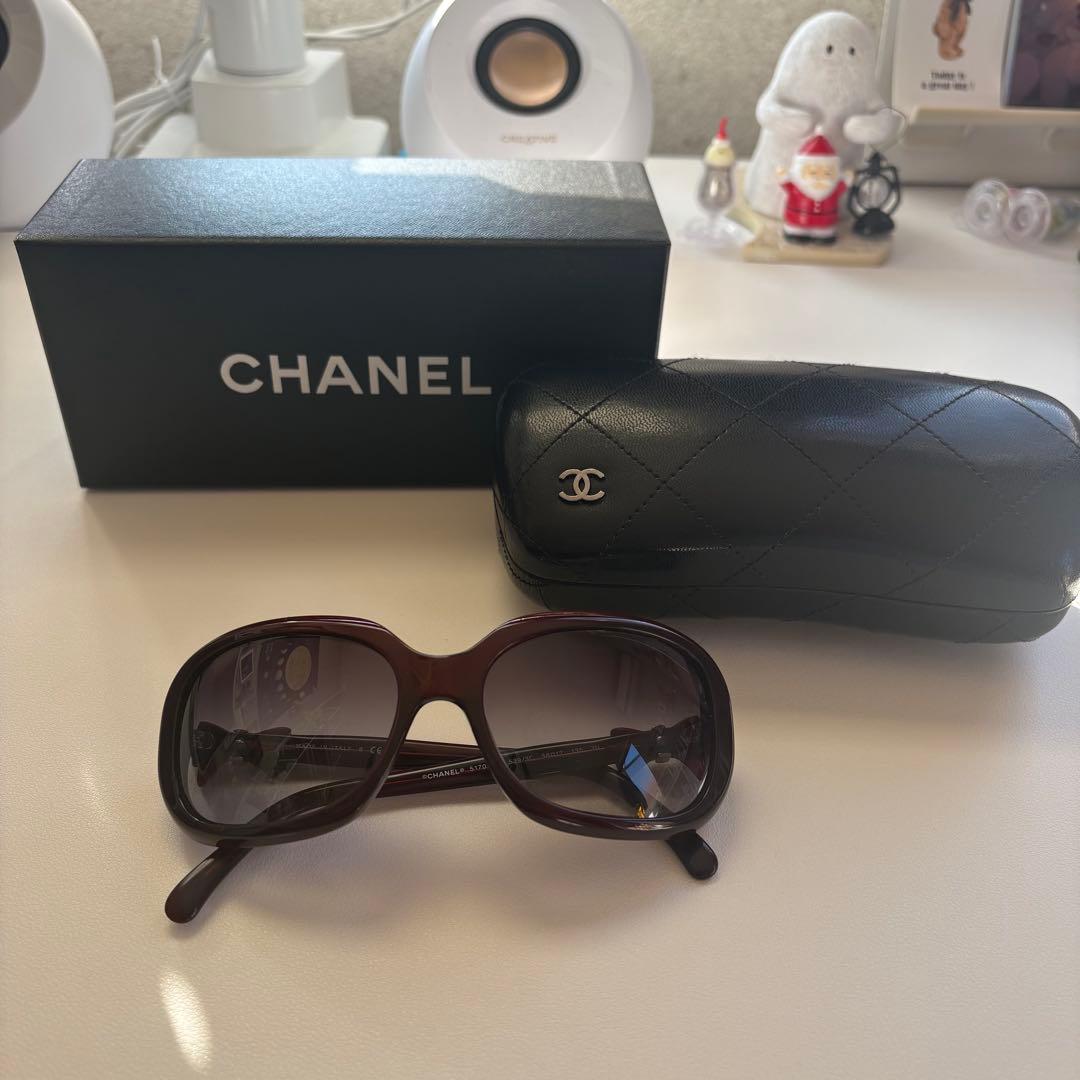 CHANEL ダークブラウン ラウンドサングラス ケース付き
