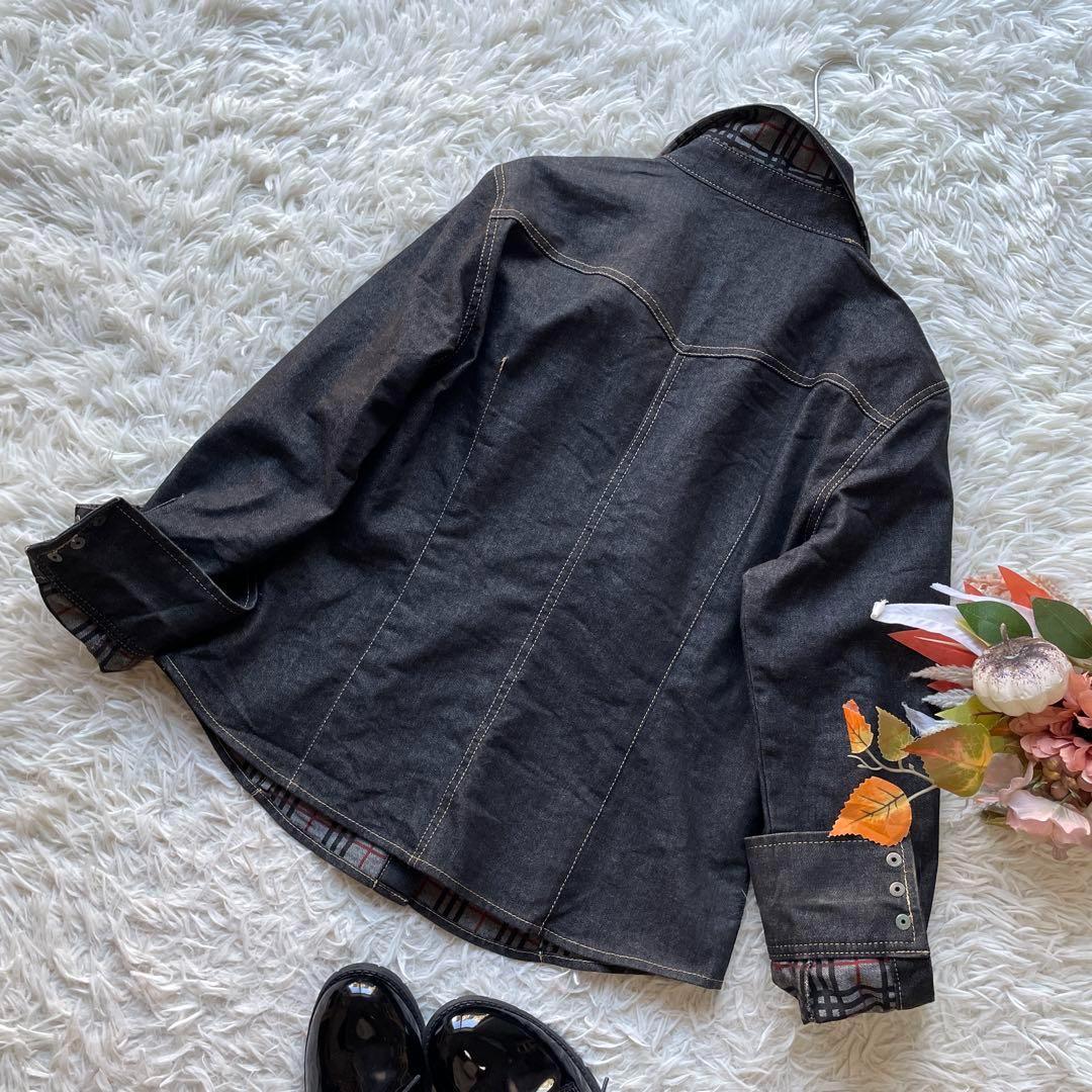バーバリー　ストレッチデニムウエスタンジャケット　チェック　42 大きいサイズ