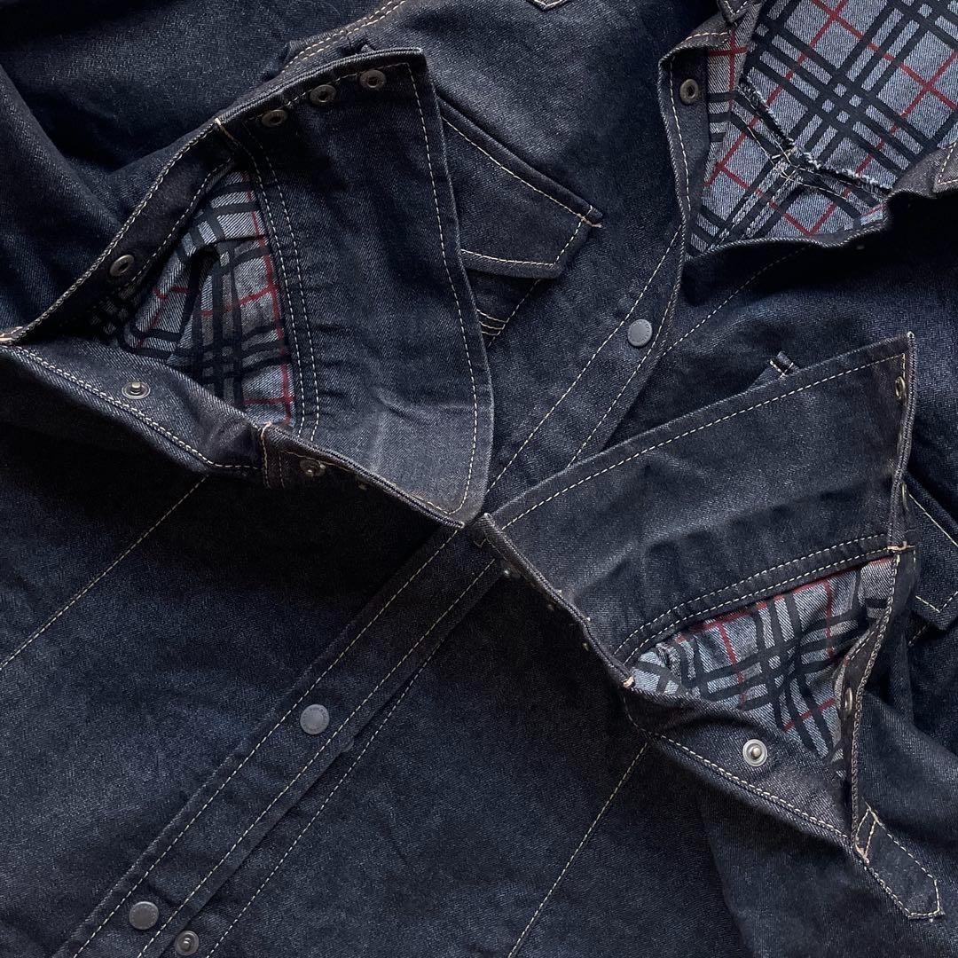 バーバリー　ストレッチデニムウエスタンジャケット　チェック　42 大きいサイズ