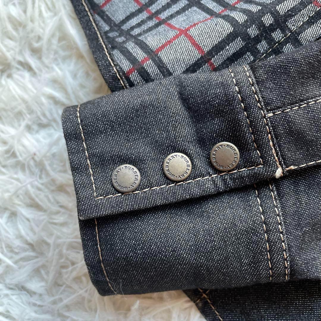 バーバリー　ストレッチデニムウエスタンジャケット　チェック　42 大きいサイズ