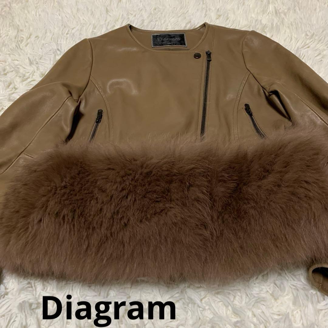 ダイアグラム ライダース ジャケット レザー 羊革 フォックスファー S