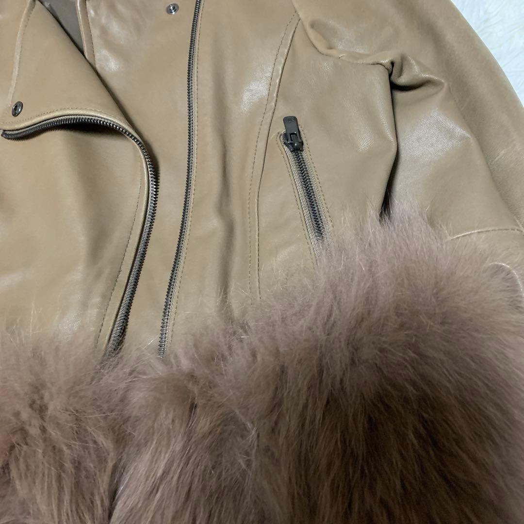 ダイアグラム ライダース ジャケット レザー 羊革 フォックスファー S