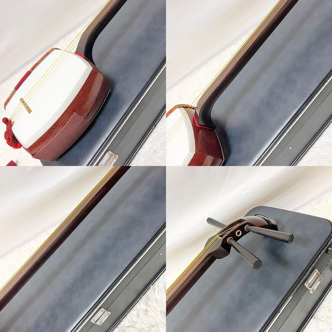 【美品】 紅木 中棹三味線 棹幅約2.5cm ハードケース付 音出し確認済み