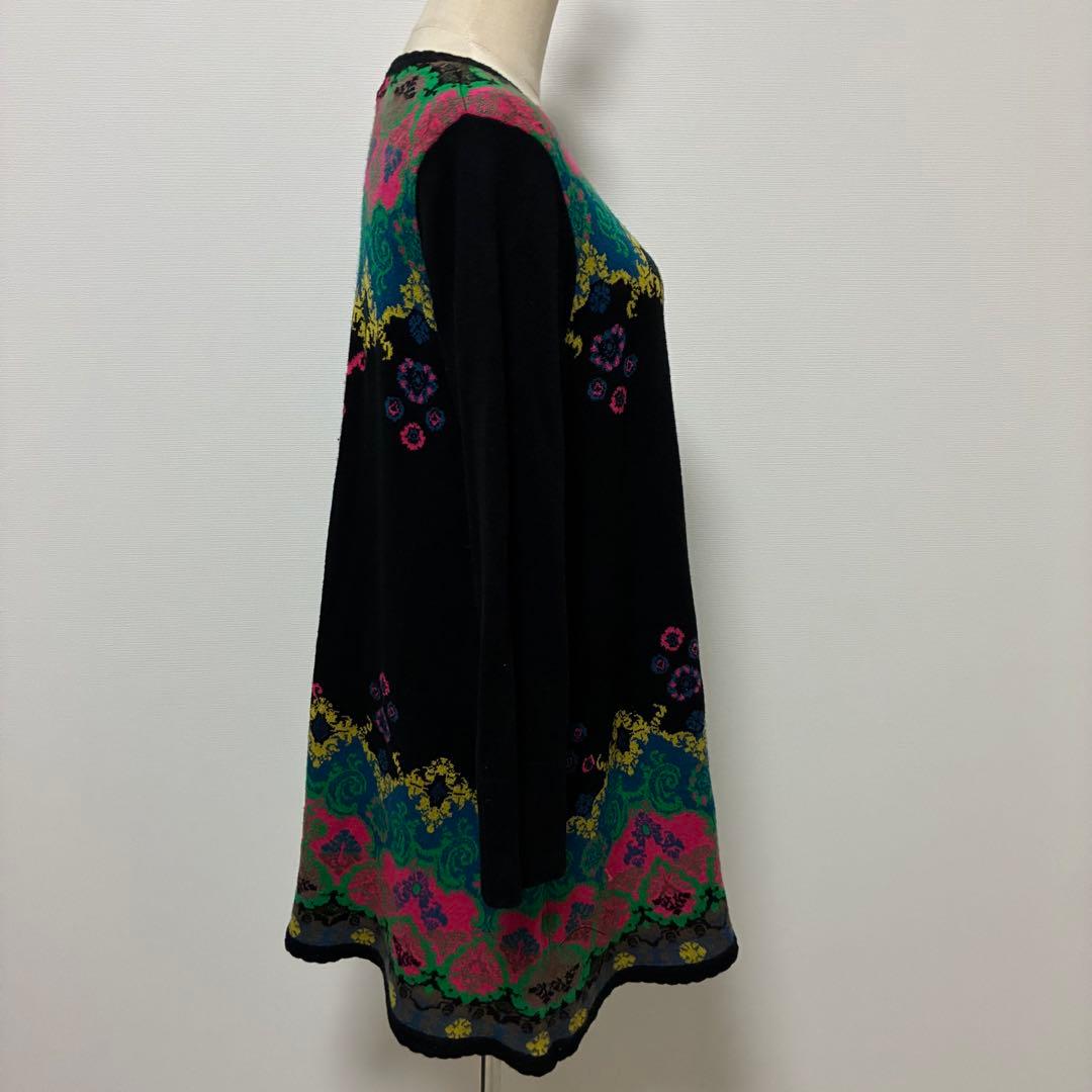 TOKUKO カラフル模様 長袖チュニック　ニットワンピース　9号　昭和レトロ