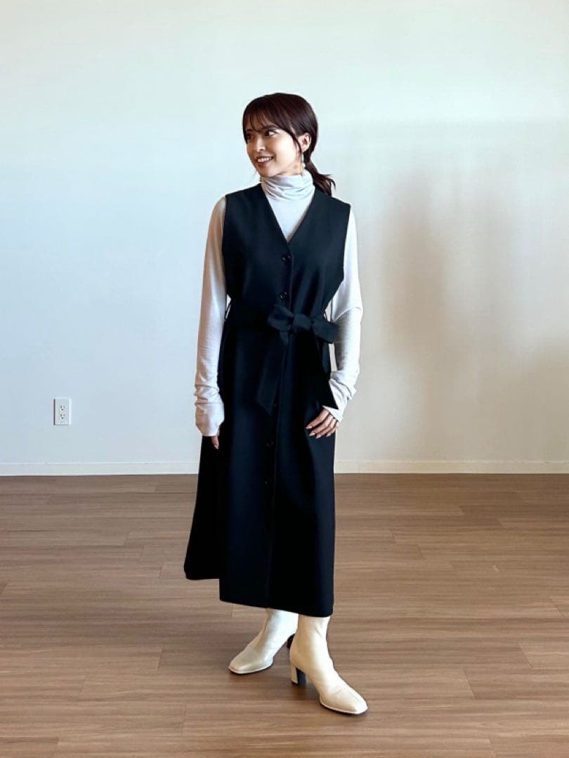 プラステ　ブラッシュドバック2WAYロングジレ　ネイビー　S