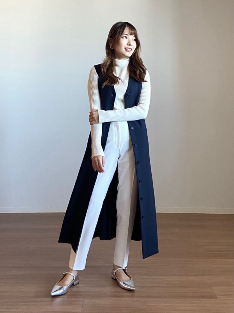 プラステ　ブラッシュドバック2WAYロングジレ　ネイビー　S