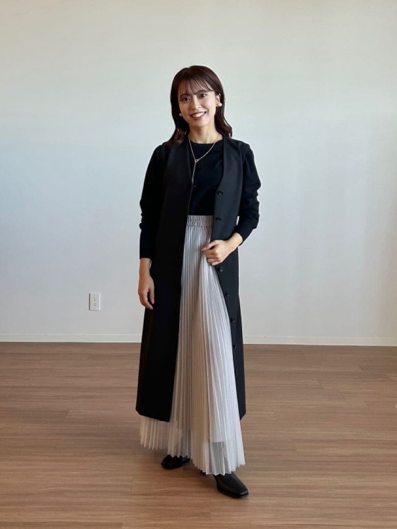 プラステ　ブラッシュドバック2WAYロングジレ　ネイビー　S