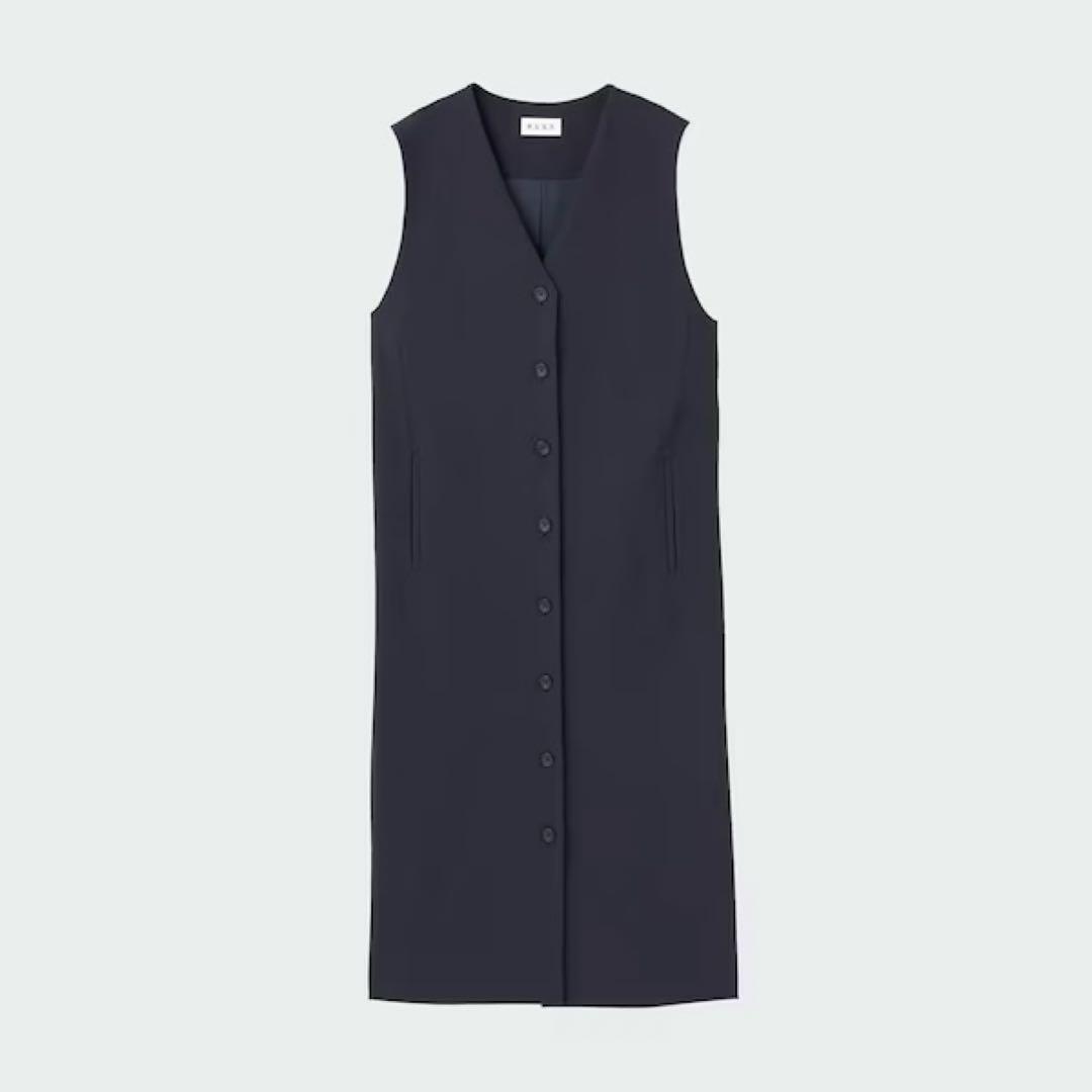 プラステ　ブラッシュドバック2WAYロングジレ　ネイビー　S